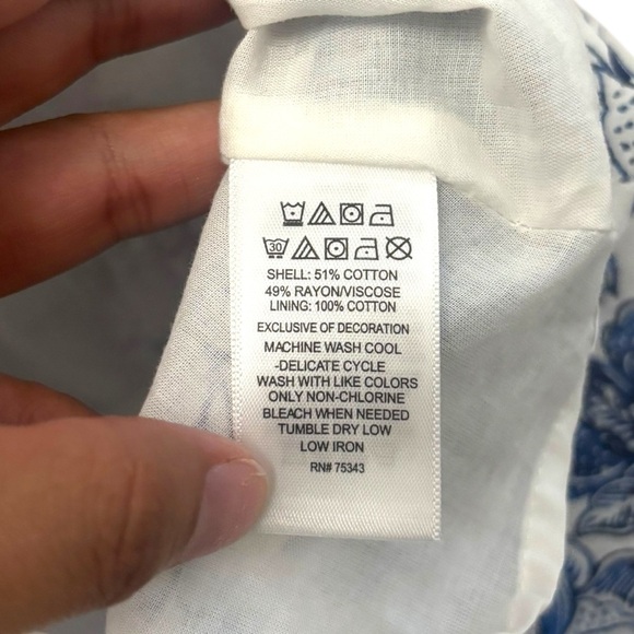 NWOT Lucky Brand Blue White Floral Paisley Faux Wrap Mini Sundress - Size 12 - Picture 11 of 13